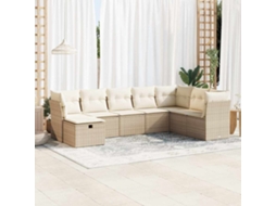 Vidaxl 8 Pcs Conjunto De Sofás P/ Jardim Com Almofadões Vime Pe Bege