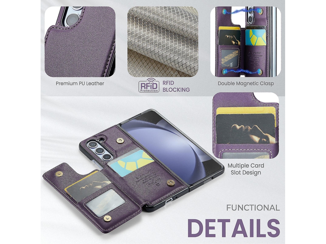 Capa De Couro Samsung Galaxy Z Fold 5 Com Suporte Slot Cartão E Rfid Shielding