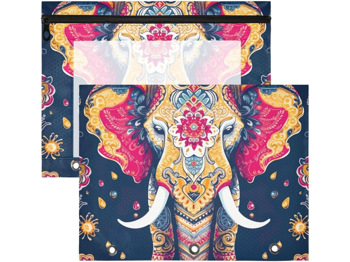 Frmg Pastas Fichário A4 Com 3 Argolas E Fecho, Estampa De Elefante Boêmio, Modelo 2010246a