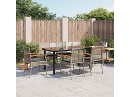 Vidaxl 7 Pcs Conjunto De Jantar P/ Jardim C/ Almofadões Vime Pe Cinza