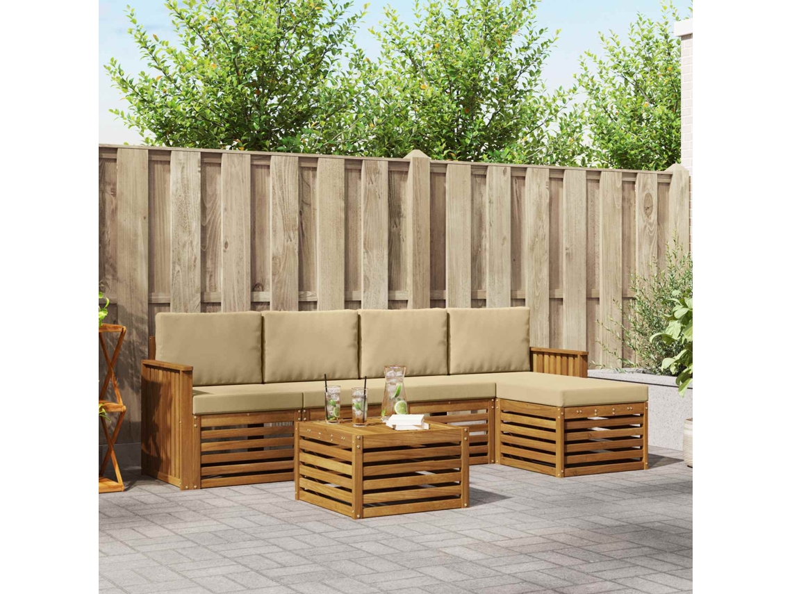 Vidaxl Conjunto De Sofás Para Exterior 6 Unid. Natural E Bege