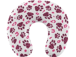 Almofada Formato de U com Estampa Leopardo, Viagem Lavável, Suporte Cervical Espuma Viscoelástica, Acessórios