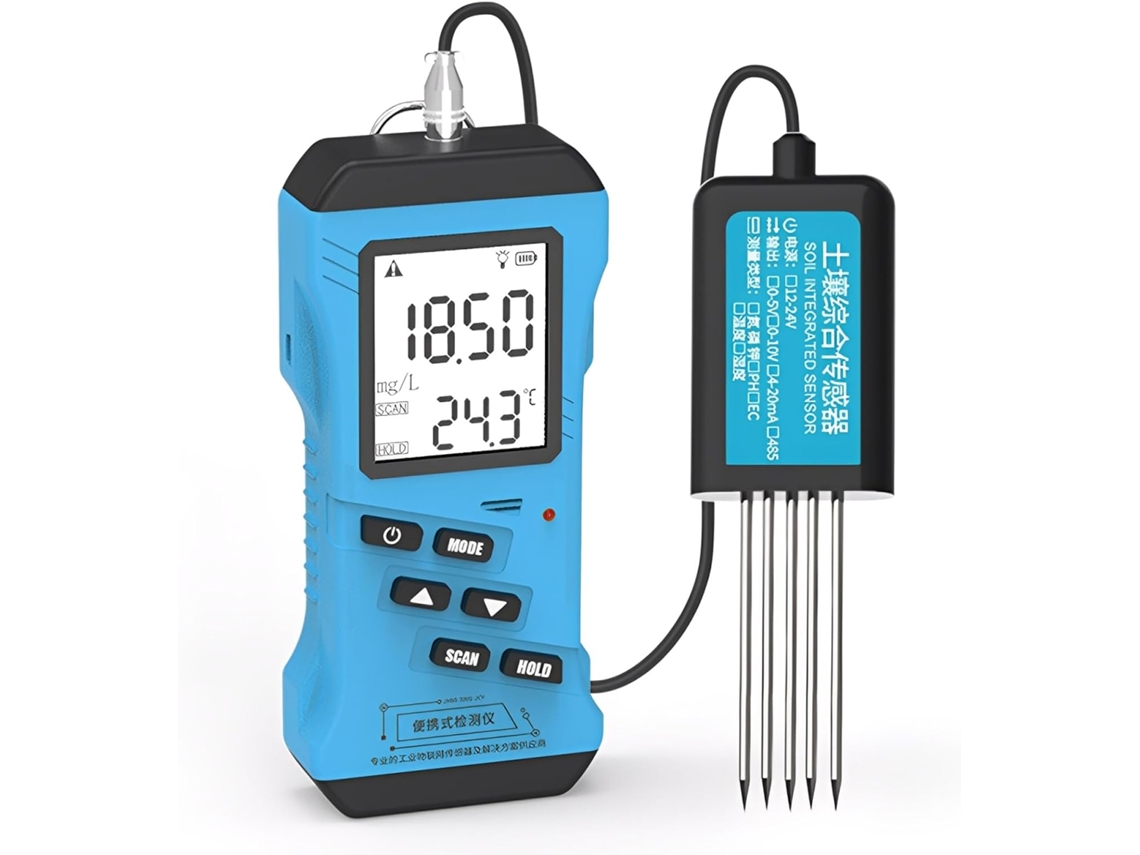 Analisador De Solo 5em 1-mede Ph, Umidade, Condutividade Elétrica, Nutrientes E Temperatura Com Visor Led Para
