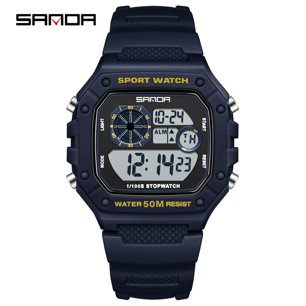 (azul) Relógio Masculino Eletrônico Elegante, Multifuncional, À Prova D'água, Com Led.