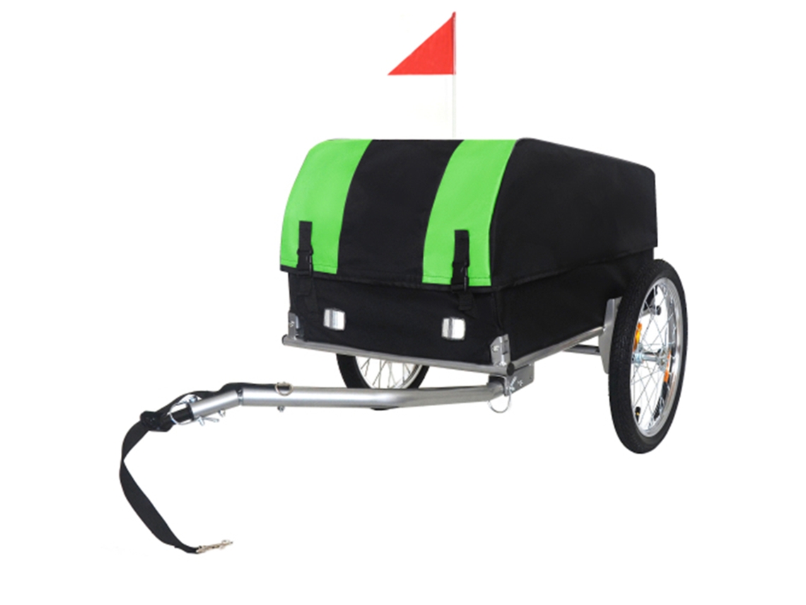 Reboque De Bicicleta Dobrável 40kg Verde/preto, 16" Rodas Todo-o-terreno, Caixa De Carga Impermeável Removível Para Camping E Compras