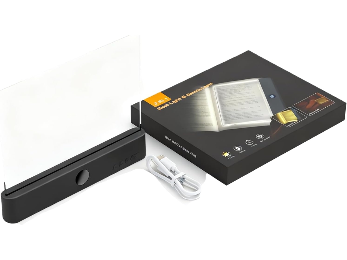Luminária De Leitura Led Inteligente, Recarregável, Com Clipe Plano E Luz Noturna, 3 Cores E Painel Regulável Com