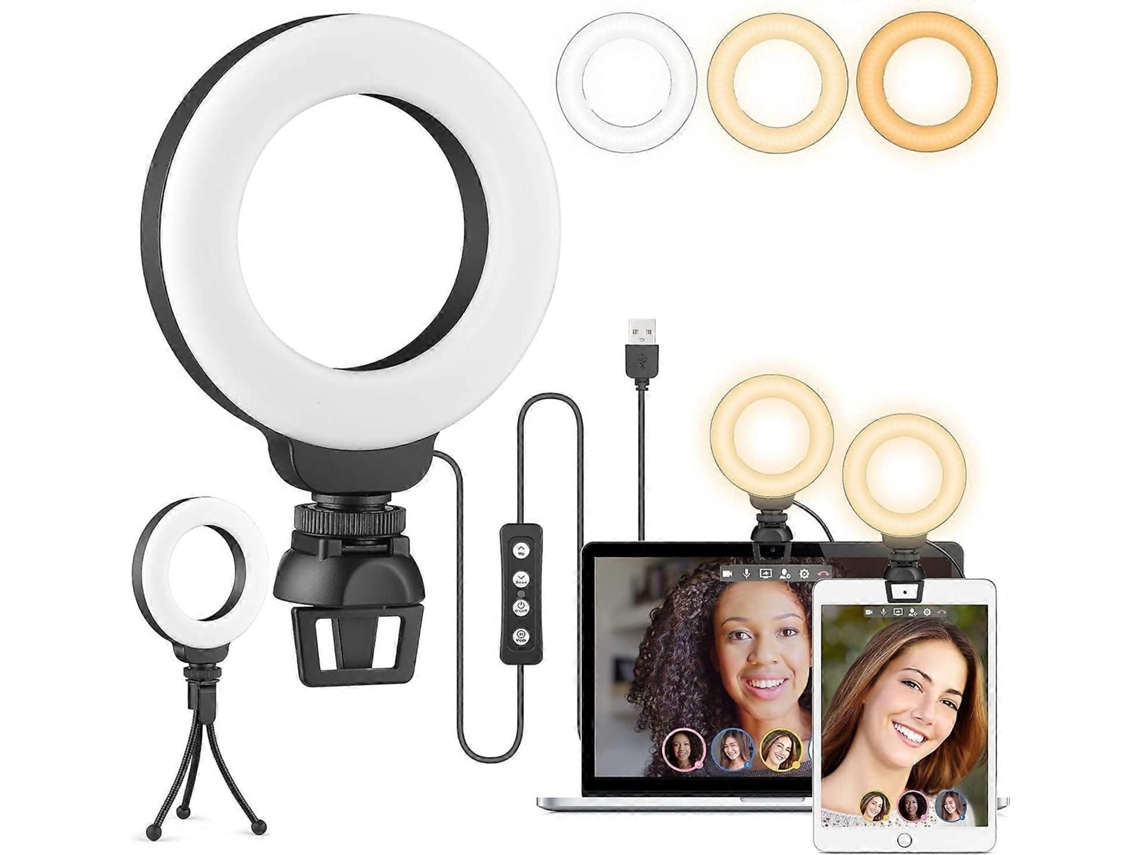 Anel De Luz De 4 Polegadas Para Laptop Com Suporte, Kit De Iluminação Para Conferências, Led Com 3 Modos De Luz E Dimerização Para Reuniões