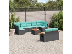Vidaxl 10 Pcs Conjunto De Sofás P/ Jardim C/ Almofadões Vime Pe Preto