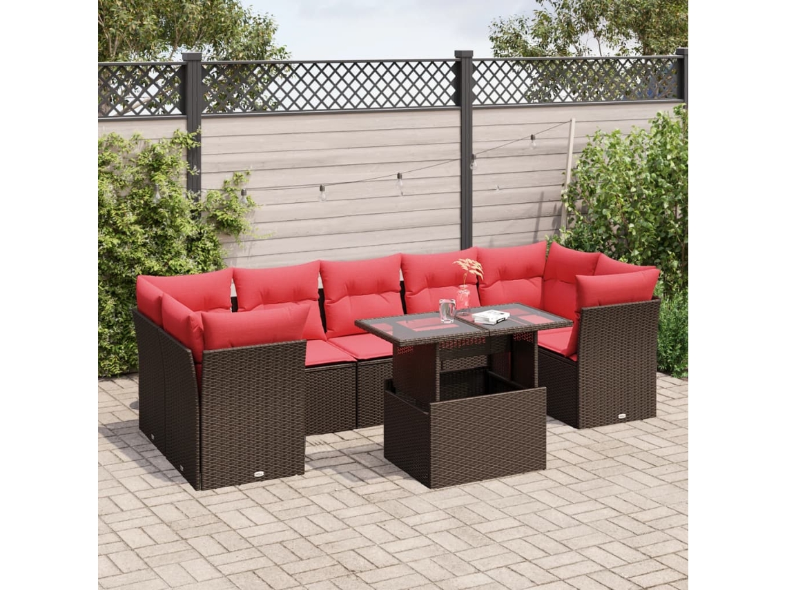 Vidaxl Conjunto De Sofá De Jardim Com 8 Peças E Almofadas Em Rattan Sintético Marrom
