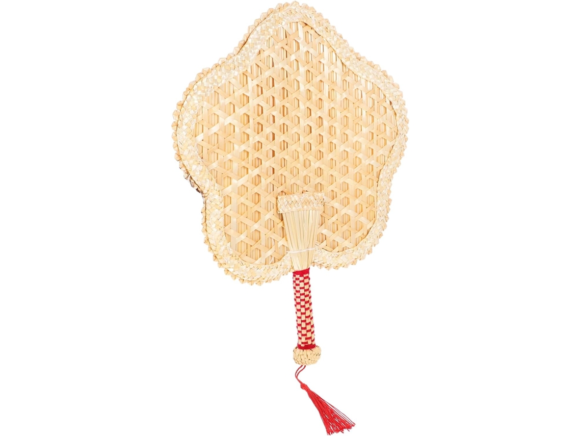 Leque africano, tecido à mão com palha natural bege, leve e durável.