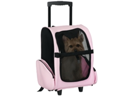 Transportadora 2 em 1 para Cães e Gatos com Bolsos Laterais, Alça Telescópica e Rodas, 42x25x55cm, Rosa Ge