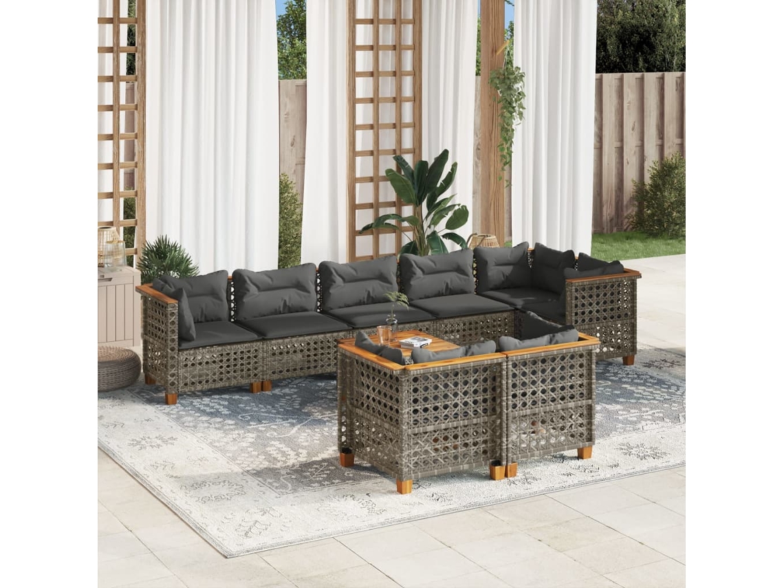 Vidaxl 9 Pcs Conjunto Sofás P/ Jardim Com Almofadões Vime Pe Cinzento