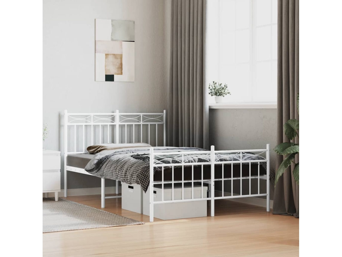 Estrutura De Cama Com Cabeceira E Pés 120x190 Cm Metal Branco