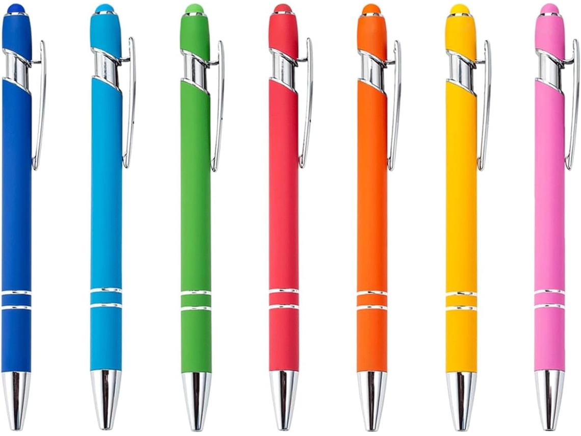 Conjunto De 7 Canetas Esferográficas, Tinta Preta, Ponta Metálica,