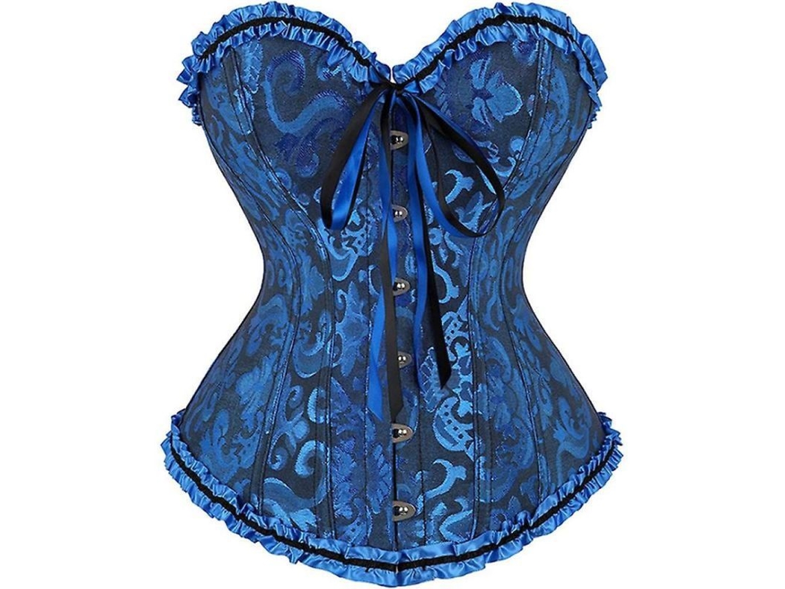 2026-corset Floral Sexy Para Mulher Com Calcinha Na Espalda Lingerie Bustier Tamanho Plus Bih 5xl Azul