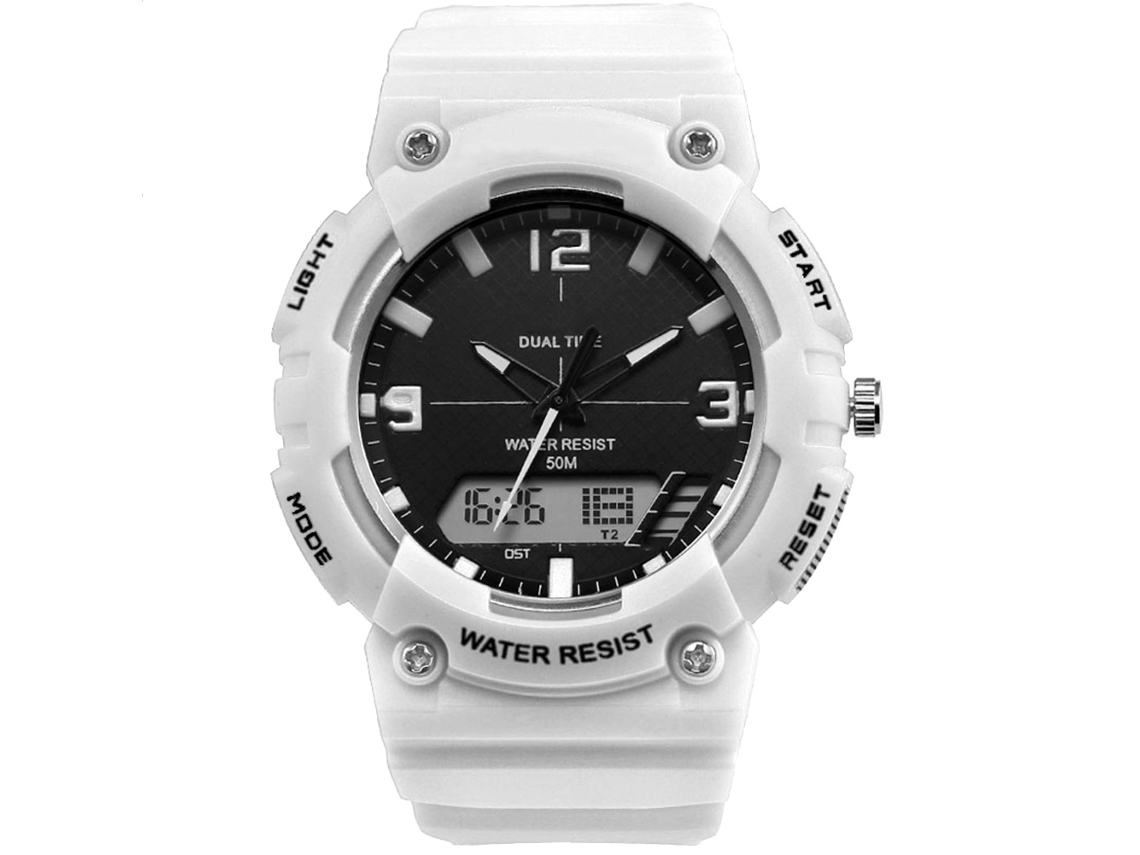 Reloj Deportivo Multifuncional De Dial Redondo Analógico Digital Electrónico Blanco Para Hombres