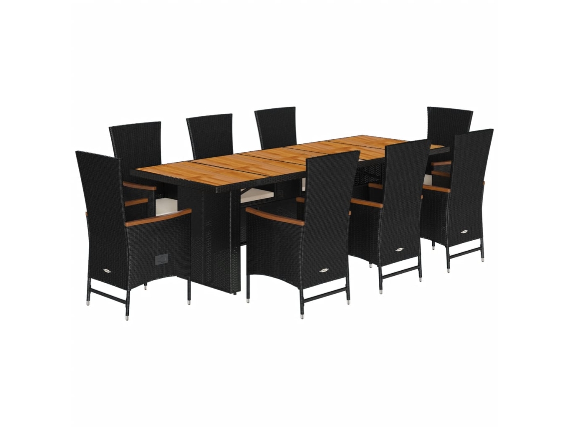 Maison Exclusive - 9 Pcs Conjunto De Jantar P/ Jardim C/ Almofadões Vime Pe Preto