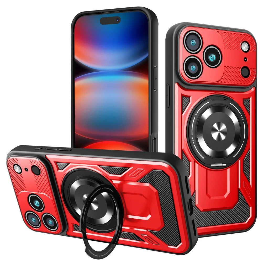 Capa Para Celular Com Suporte De Anel Metálico Giratório 360° (vermelha, Iphone 15 Pro), Capa Protetora Magnética Para Carro.