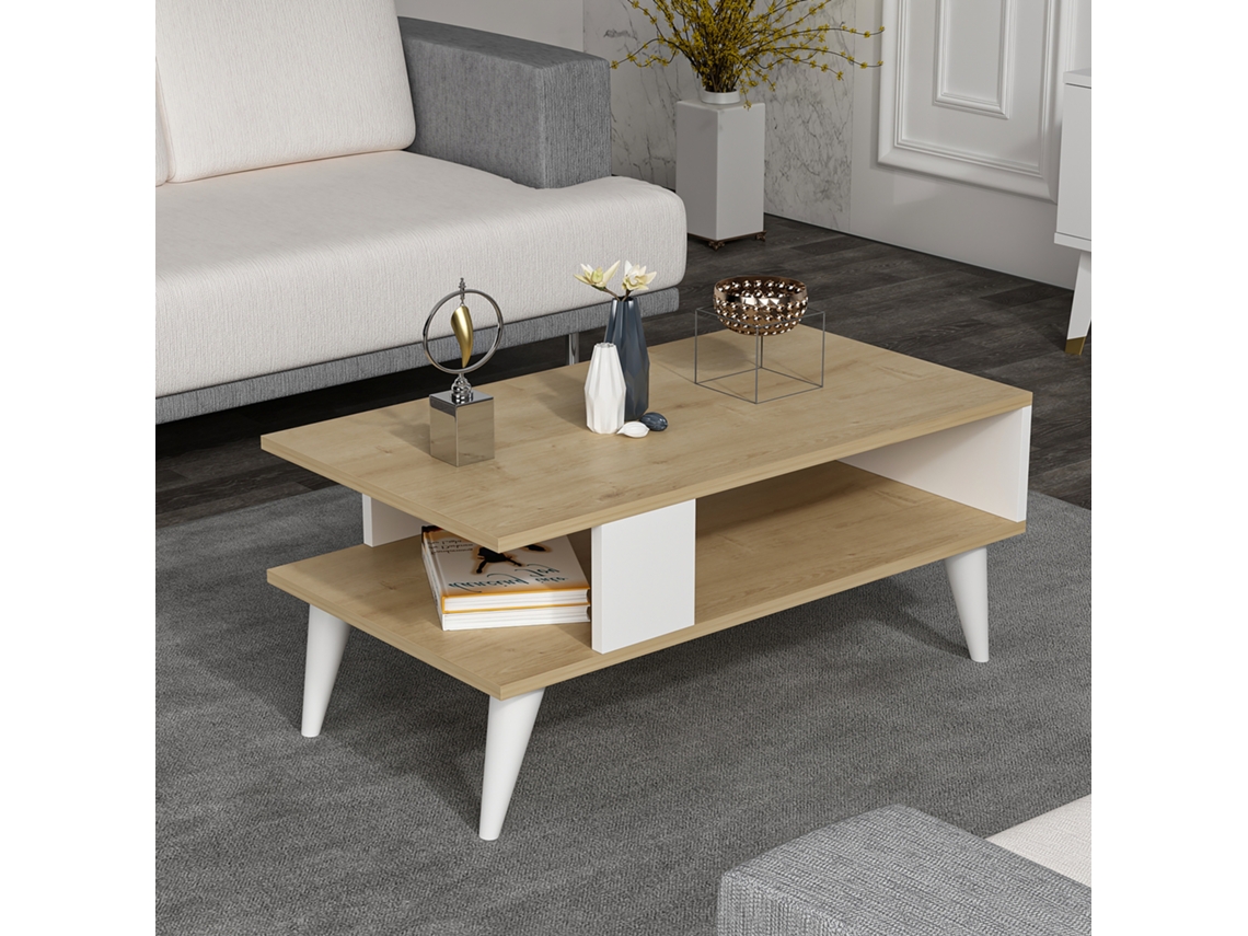 Mesa de Centro [EN.CASA] Lycksele Aglomerado (40 x 90 x 45 cm - Carvalho e Branco)