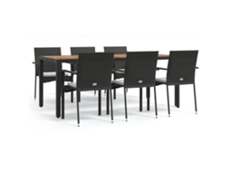 Garden Dining Set, Garden Dining Sets Vidaxl Preto Rattan / Vime (190 Cm Table Length)