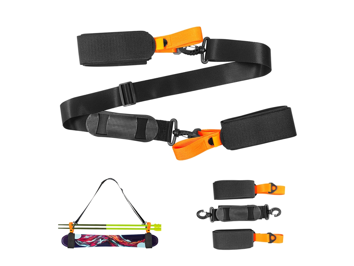 Cinto Porta-esqui Ajustável Com Trava De Velcro Para Ski E Skateboard Acessórios Duráveis Com Proteção Eva