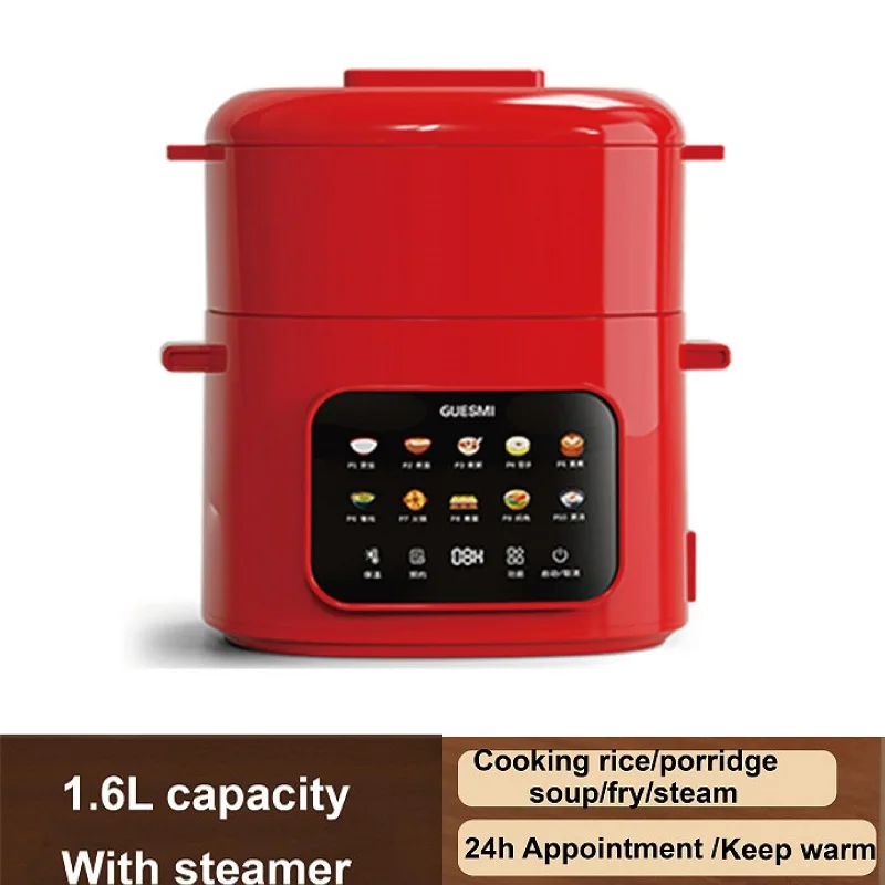 (vermelho) Panela Elétrica Inteligente para Arroz, Frigideira Elétrica Antiaderente, 1,6 l