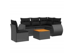 Conjunto de sofá de jardim 6 peças com almofadões Vime Pe Preto MAISON EXCLUSIVE (6 peças)