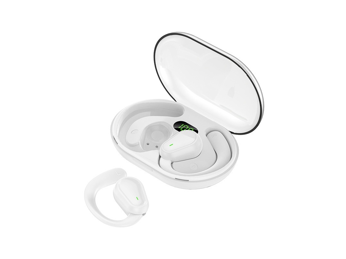 Fones com Gancho Abertos Sem Fio JIAPEI, Som Estéreo, Display Led, Cancelamento Ruído, Para Corrida, Branco