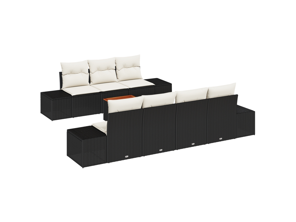 Conjunto 8 Sofá De Jardim Vidaxl Preto Vime Pe (55 X 55 X 37 Cm)