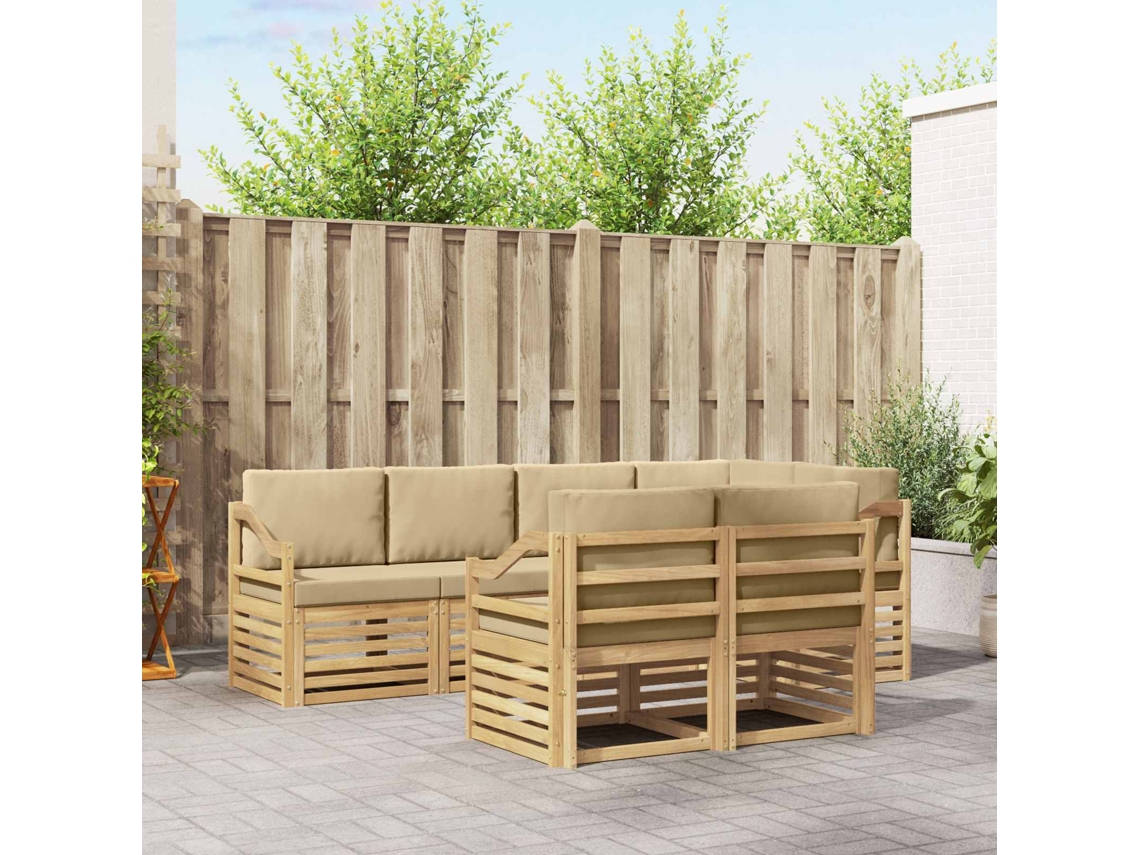 Vidaxl Conjunto De Sofás Para Exterior 7 Pcs Branco E Bege