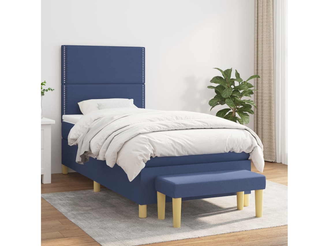 Vidaxl Cama Com Molas/colchão 90x190 Cm Tecido Azul