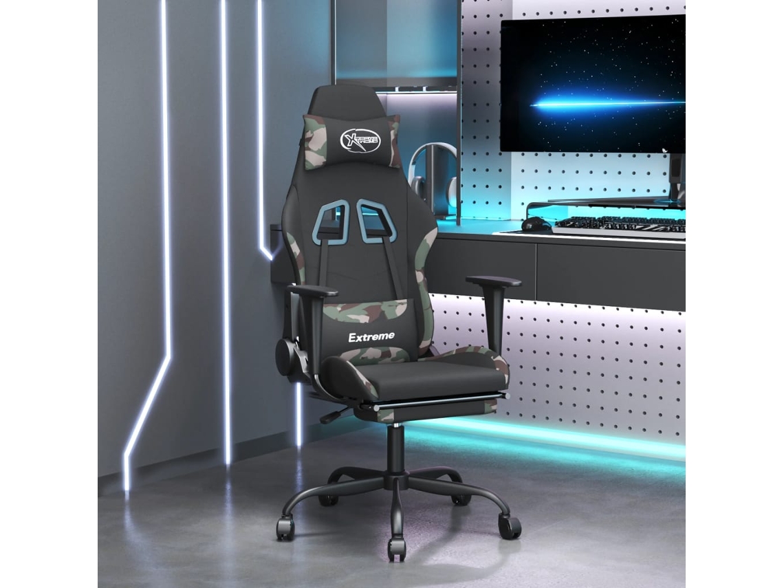 Vidaxl Cadeira De Gaming Com Apoio De Pés Tecido Preto E Camuflagem