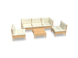 Conjunto de 6 Lounge Jardim com Almofadões Creme Pinho Maciço MAISON EXCLUSIVE