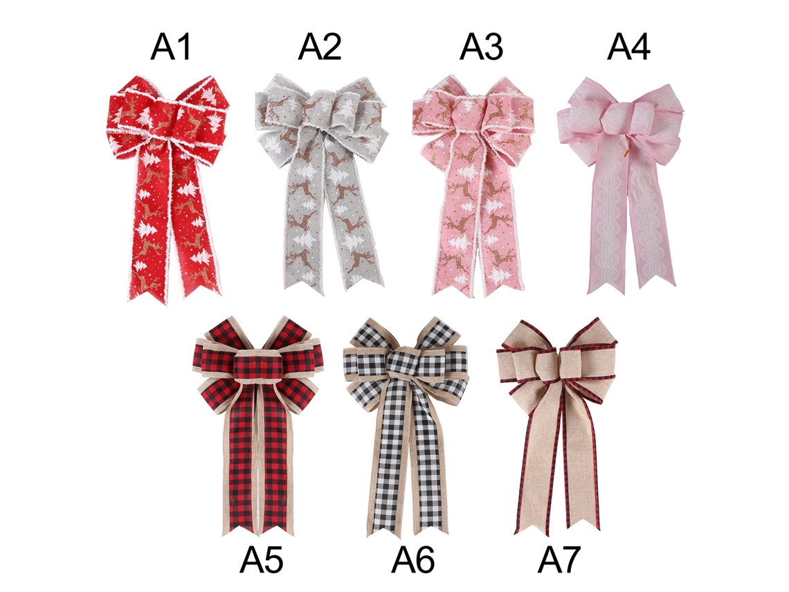 Pack de 6 laços de Natal grande em tons de cinza xadrez 41x24cm LAXISCREED