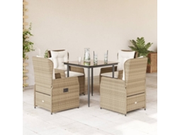 5 Pcs Conjunto De Jantar P/ Jardim Com Almofadões Vime Pe Bege Dkd Home Decor