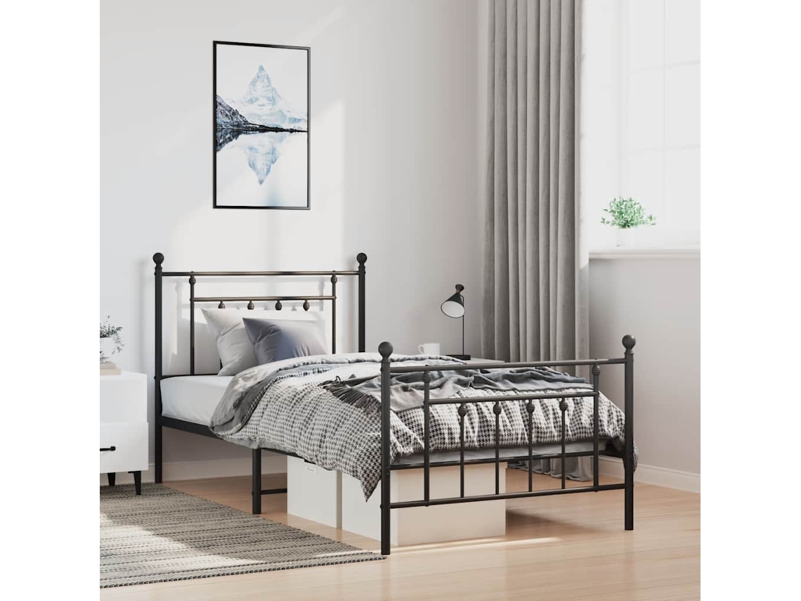 Vidaxl Estrutura De Cama Com Cabeceira E Pés 100x190 Cm Metal Preto