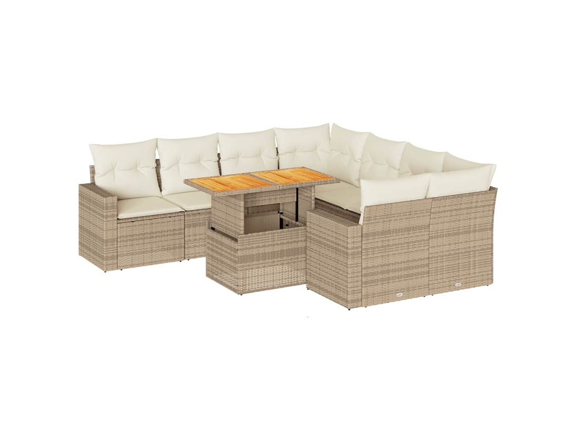 Conjunto de 9 Sofás para Jardim com Almofadões Vime Pe Bege MAISON EXCLUSIVE (90x200 cm)