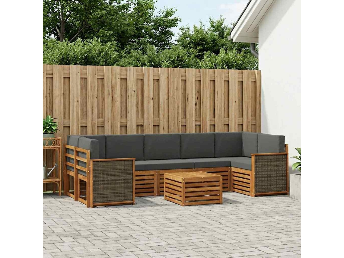 Vidaxl Conjunto De Sofás Para Exterior 8 Unid. Natural E Antracite