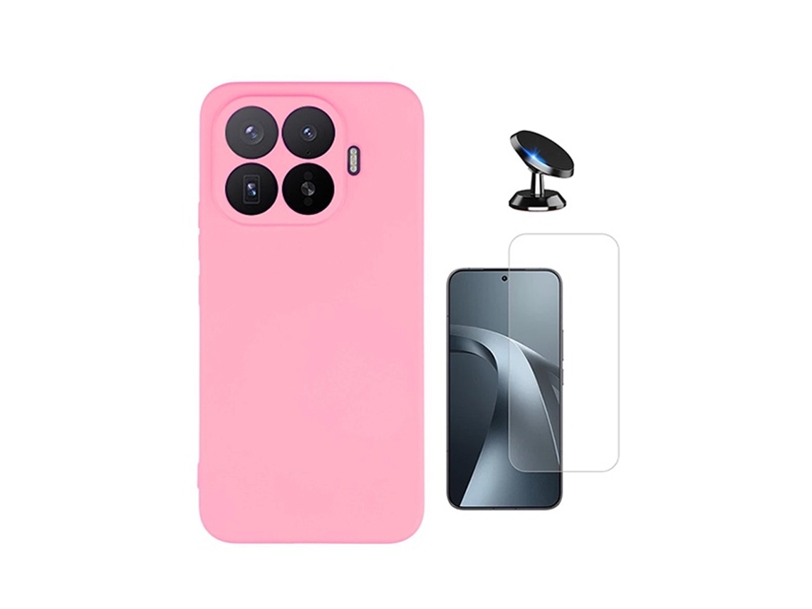 Kit Vidro Clearglass Capa Silicone Líquido Suporte Magnético Phonecare Para Xiaomi 17t 5g - Rosa
