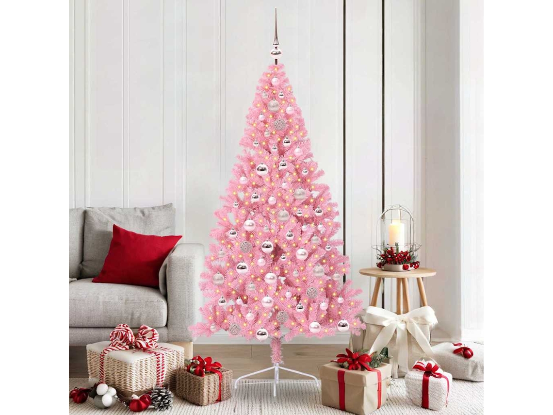 Vidaxl Árvore De Natal Artificial Pré-iluminada Rosa 180 Cm Pvc