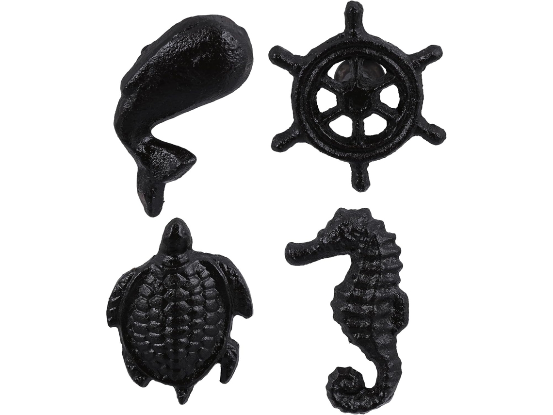 Yardenfun Conjunto De 4-puxadores Vintage Em Ferro Fundido Com Estrelas Do Mar Para Gavetas E Armários Animais Marinhos