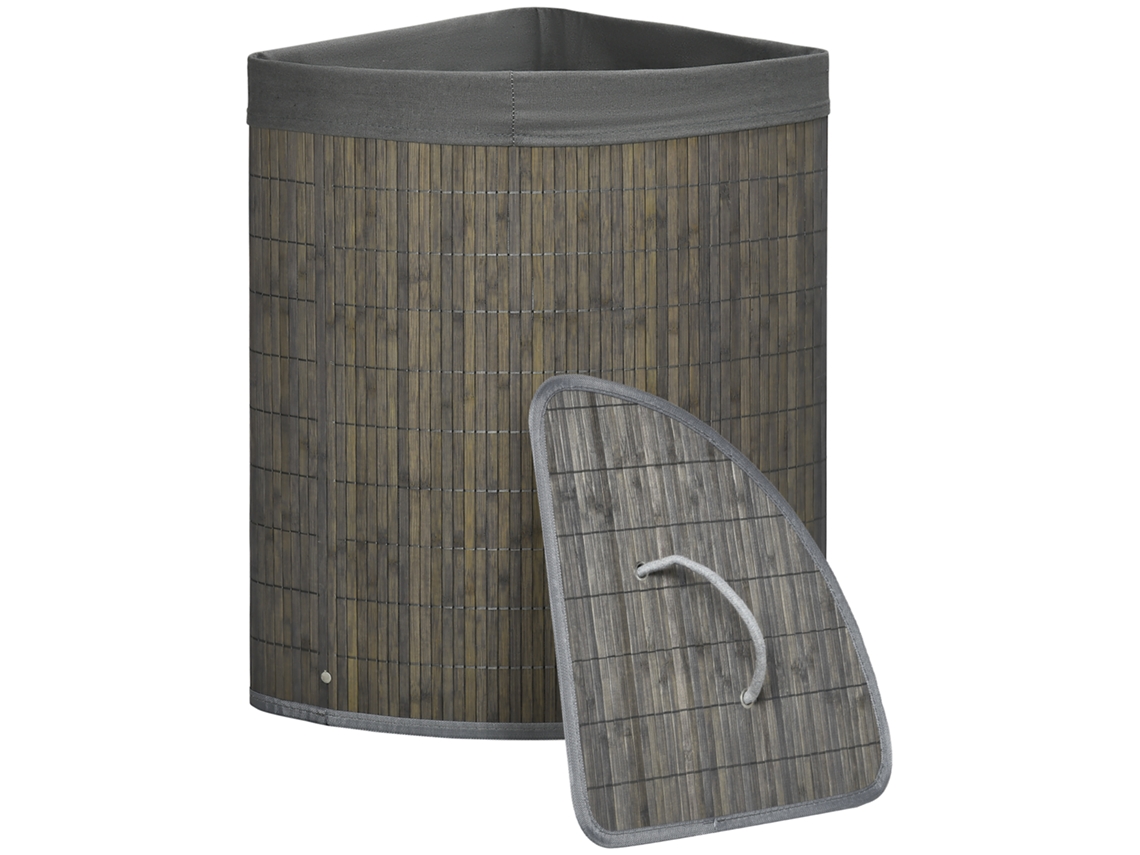 Cesto Roupa Suja Bambu 55l Leque (cinza, 38x38x57cm)