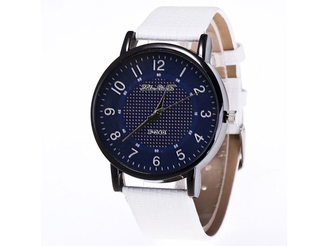 Relógio de pulso casual para casal Zhoulianfa, com pulseira de couro PU e mostrador redondo branco simples.