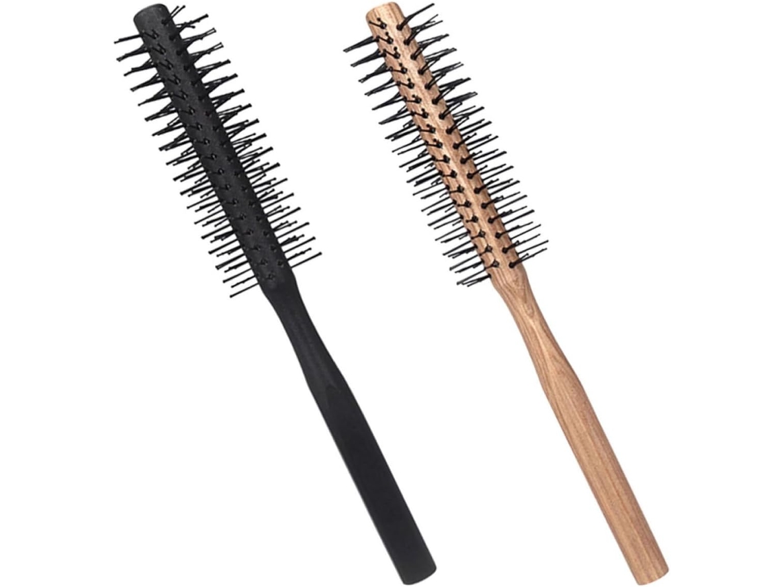Escovas De Cabelo Redondas Para Secar Com Secador, 2 Unidades, Madeira, Cerdas De Nylon, Design Compacto, Adiciona