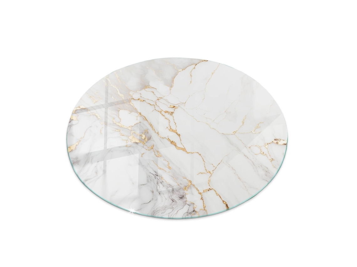 Vidro Para Mesa Redondo Espelharte (60 Cm - Mármore Elegante Com Veios - Branco)
