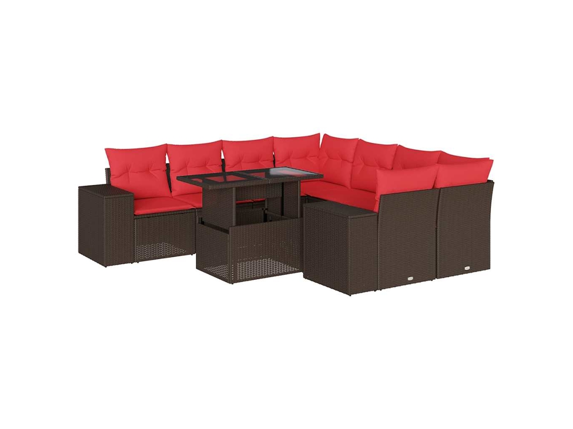 Conjunto de Sofá de Jardim com 9 Peças e Almofadas em Rattan Sintético Marrom MAISON EXCLUSIVE