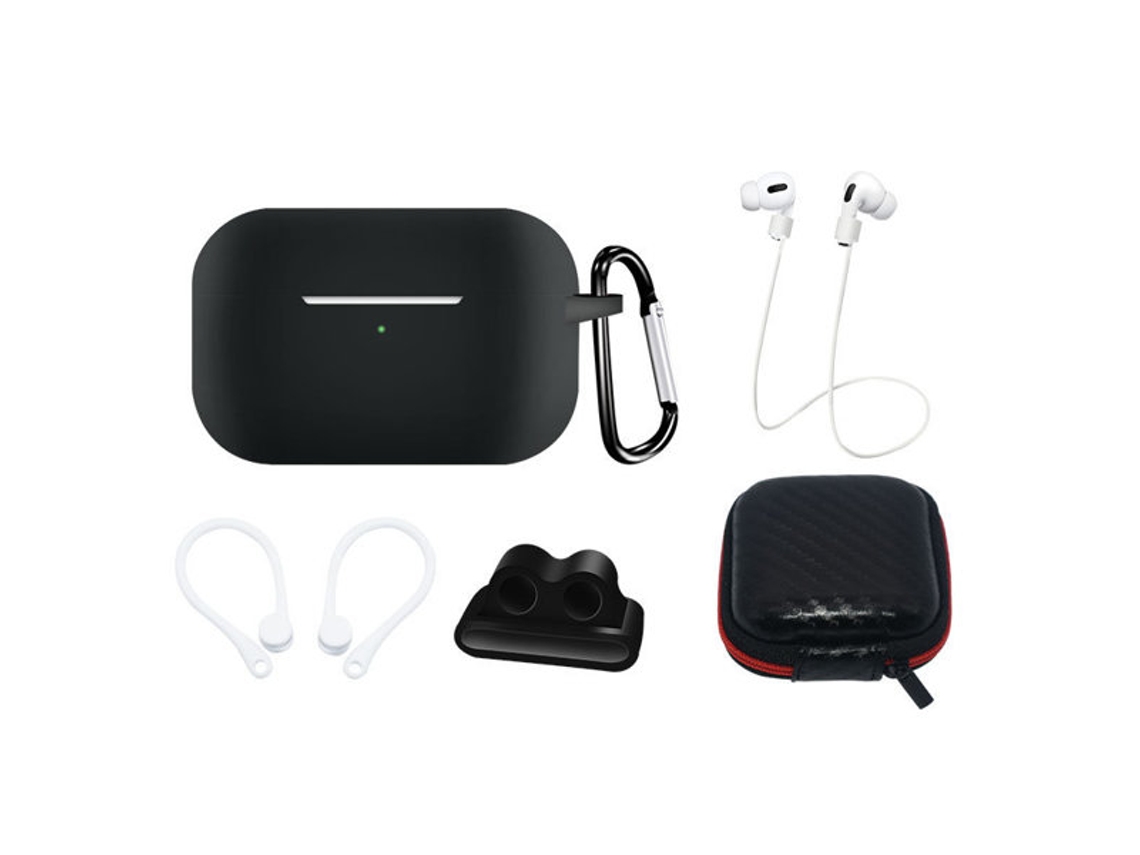 Capa de Silicone Gancho de Orelha Alça de Pescoço Suporte de Pulseira de Relógio Mosquetão para Apple Airpods Pro 2/Airpods Pro 1 Preto