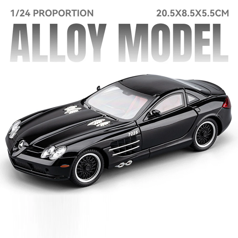 (slr Black) Escala 1:24 - Modelo De Carro Esportivo Em Miniatura, Feito De Metal Fundido, Com Efeitos De Som E Luz.