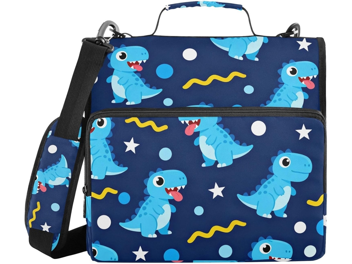 Pasta de 3 Anéis 1, 5 Polegadas com Alça, Estampa de Dinossauro e Estrela Azul, Bolsa de Armazenamento Portátil com