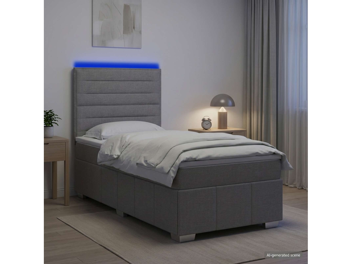 Vidaxl Cama Box Com Led E Colchão Cinzento-claro 100 X 200 Cm Tecido